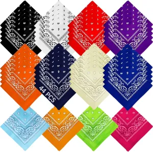 AURUZA 12-44pcs Bandanas for Men Women Paisley Large Bandana Black Red White Head Wrap Headbands Cowboy Handkerchief