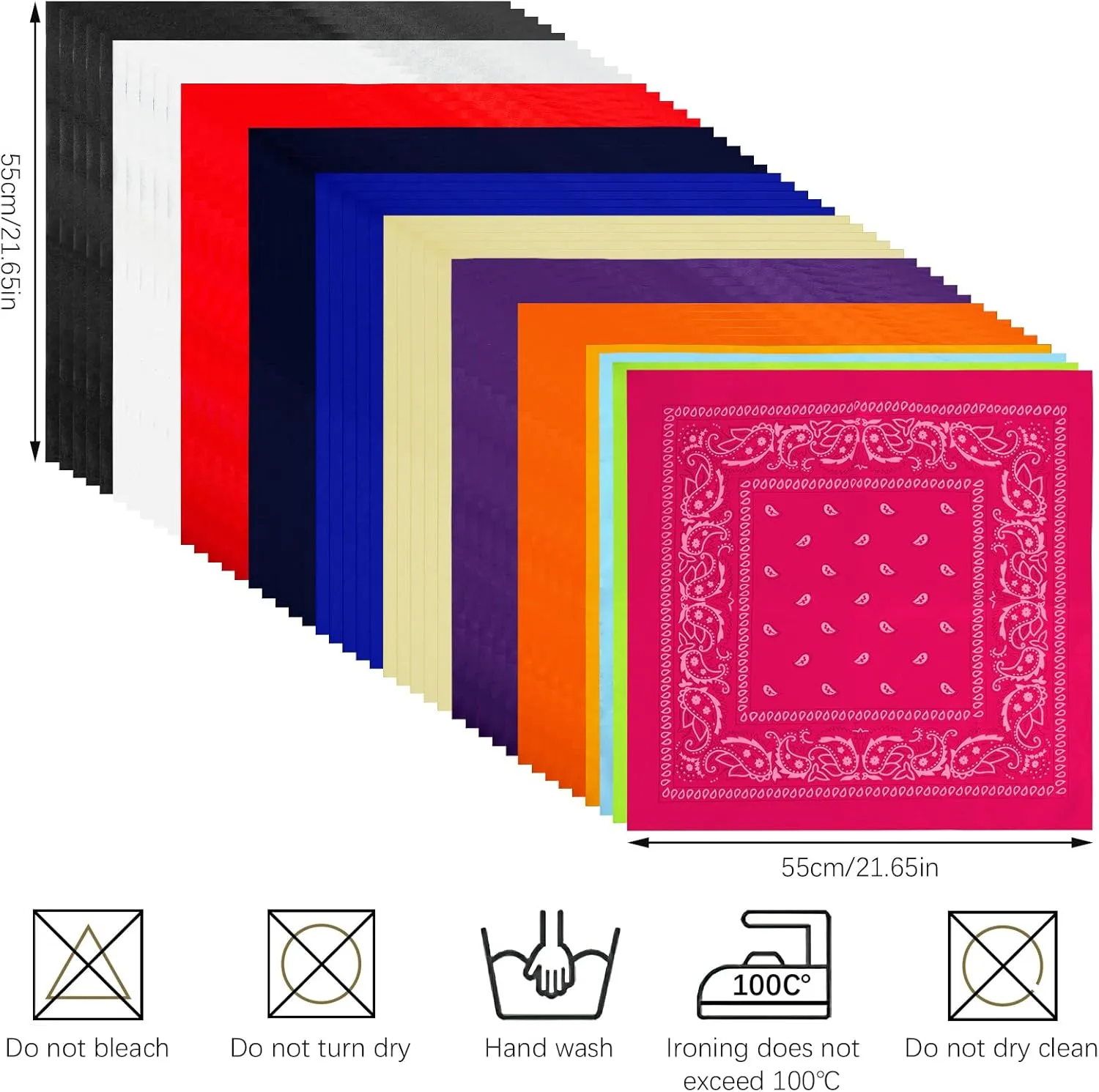 AURUZA 12-44pcs Bandanas for Men Women Paisley Large Bandana Black Red White Head Wrap Headbands Cowboy Handkerchief