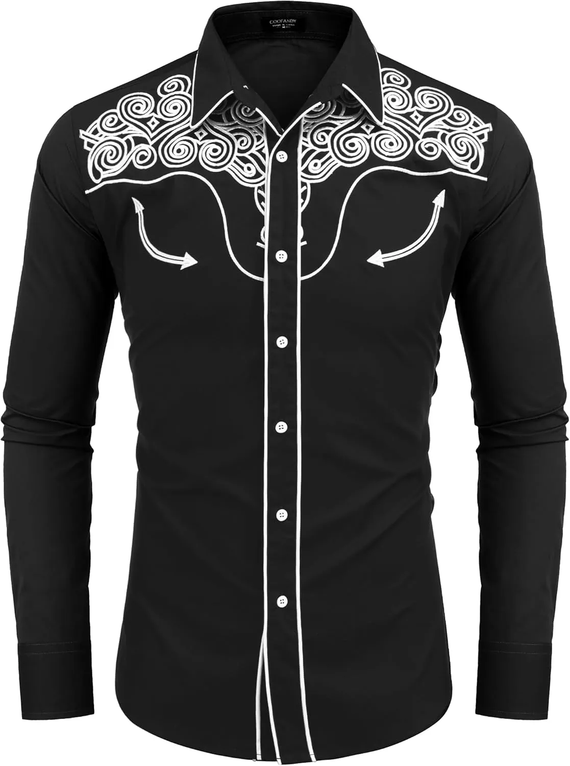 COOFANDY Men's Western Shirts Long Sleeve Embroideres Cowboy Shirts Casual Button Down Shirt