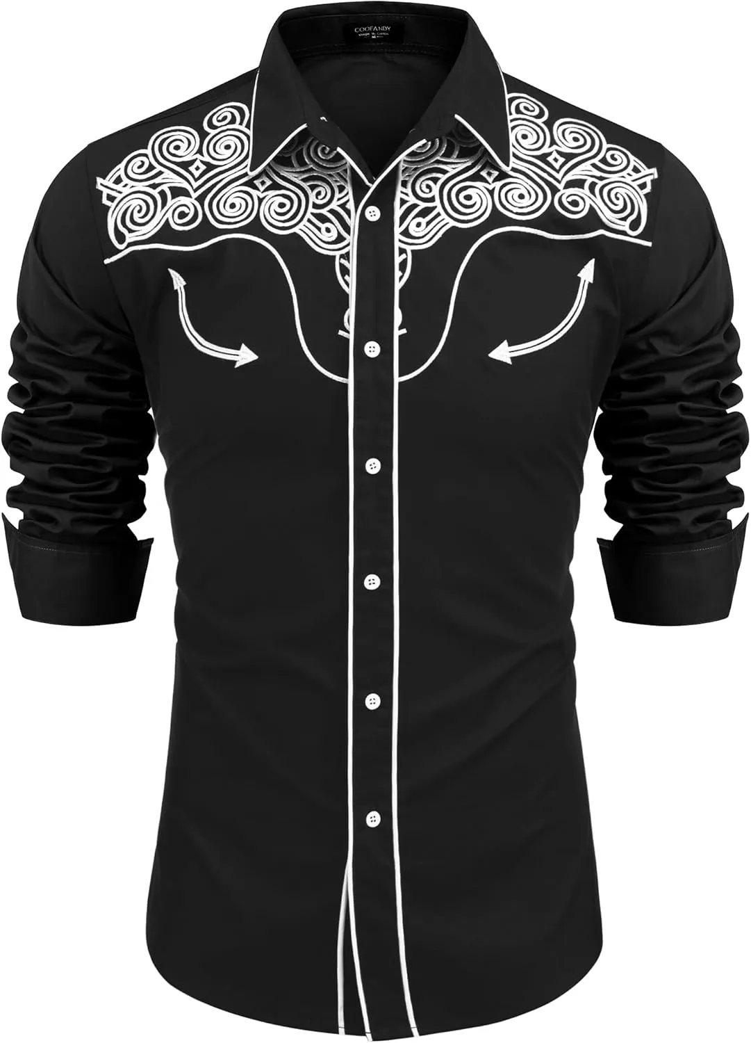 COOFANDY Men's Western Shirts Long Sleeve Embroideres Cowboy Shirts Casual Button Down Shirt