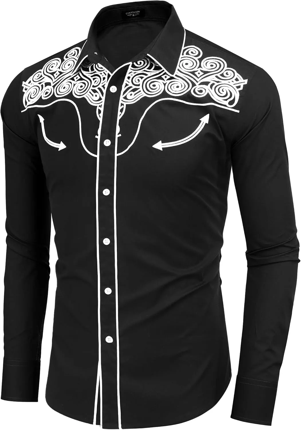 COOFANDY Men's Western Shirts Long Sleeve Embroideres Cowboy Shirts Casual Button Down Shirt