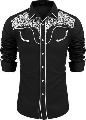 COOFANDY Men's Western Shirts Long Sleeve Embroideres Cowboy Shirts Casual Button Down Shirt