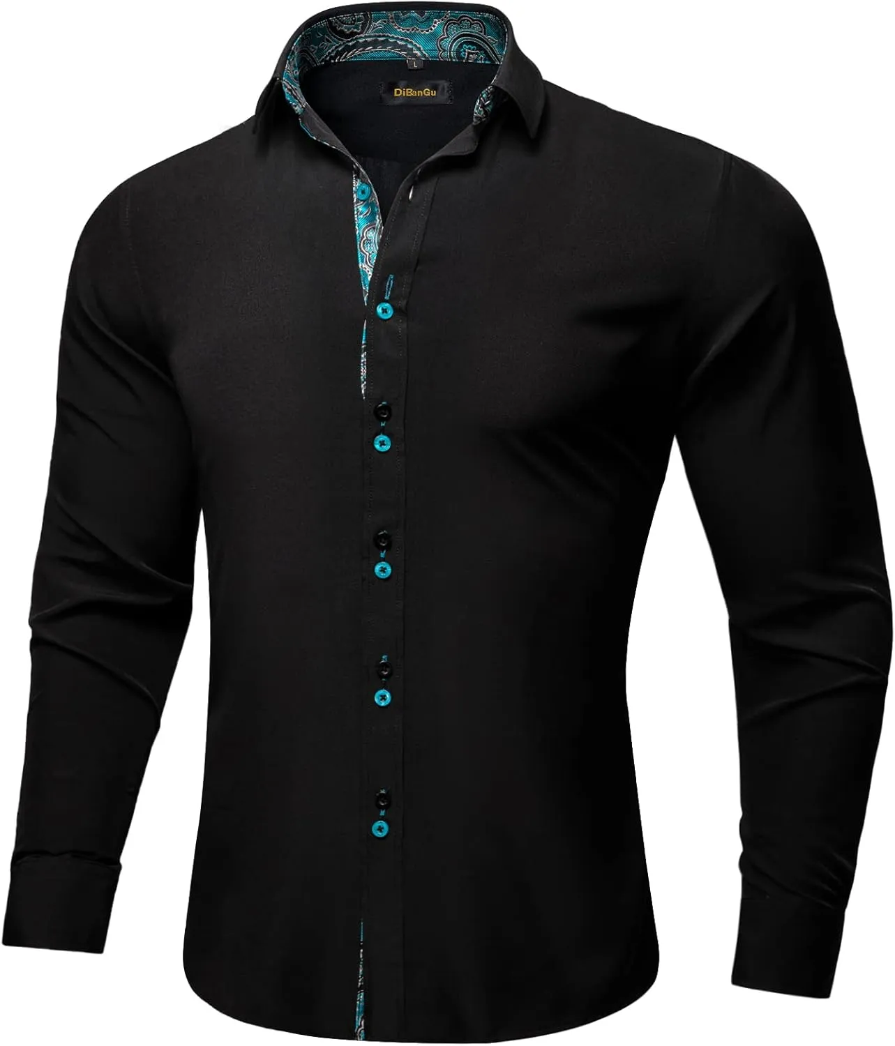 DiBanGu Men's Dress Shirt Long Sleeve Casual Button Down Shirts Regular Fit Inner Contrast Shirt for Business Party