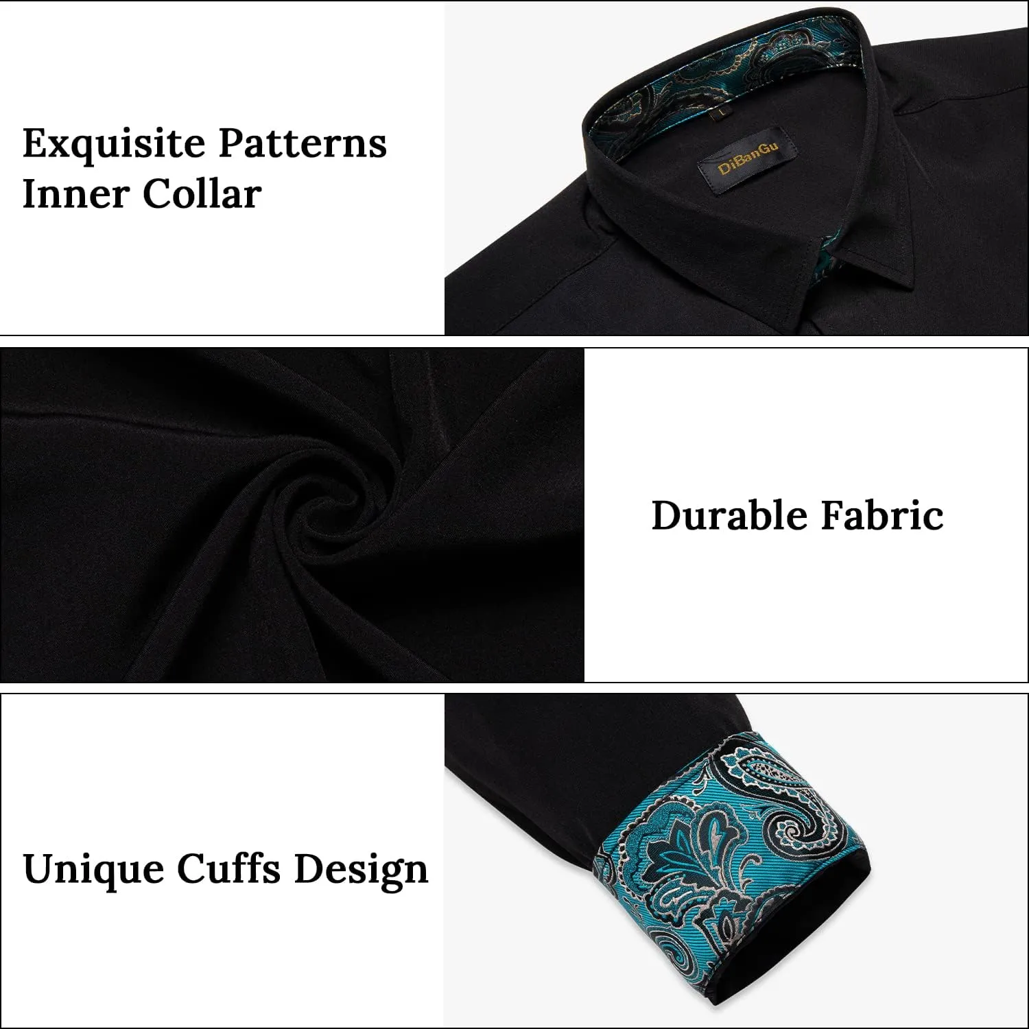 DiBanGu Men's Dress Shirt Long Sleeve Casual Button Down Shirts Regular Fit Inner Contrast Shirt for Business Party