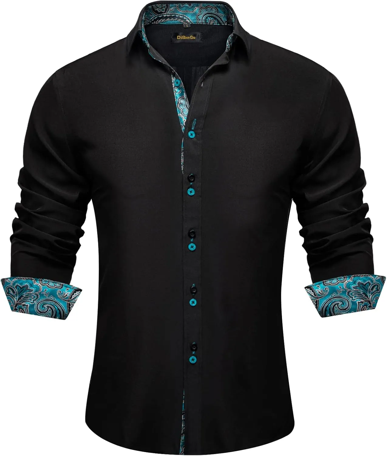 DiBanGu Men's Dress Shirt Long Sleeve Casual Button Down Shirts Regular Fit Inner Contrast Shirt for Business Party