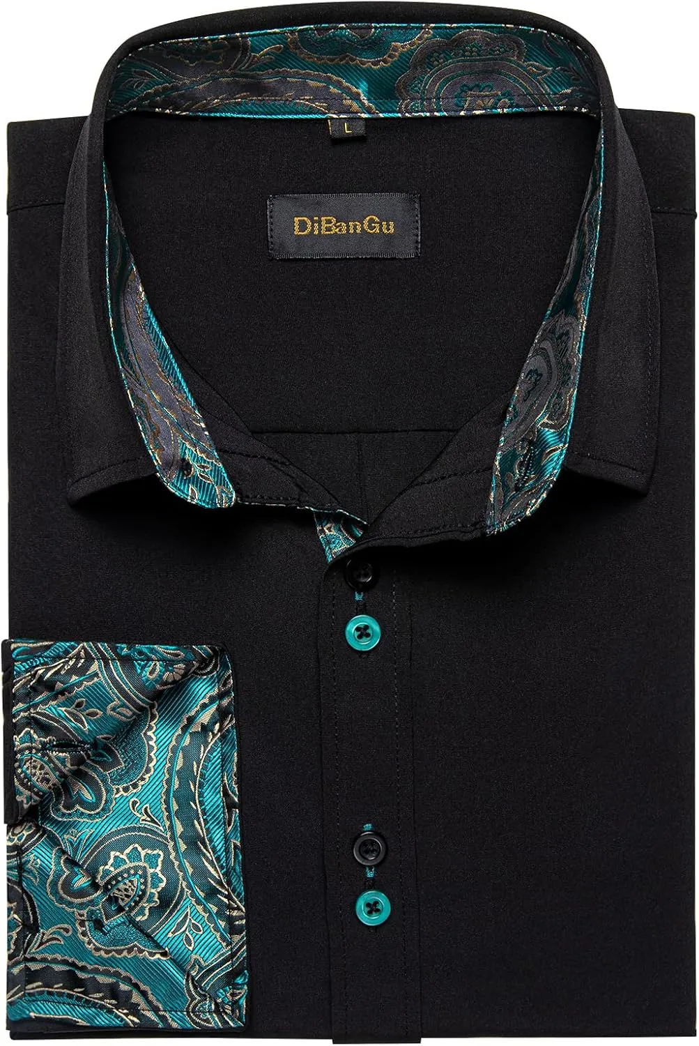 DiBanGu Men's Dress Shirt Long Sleeve Casual Button Down Shirts Regular Fit Inner Contrast Shirt for Business Party