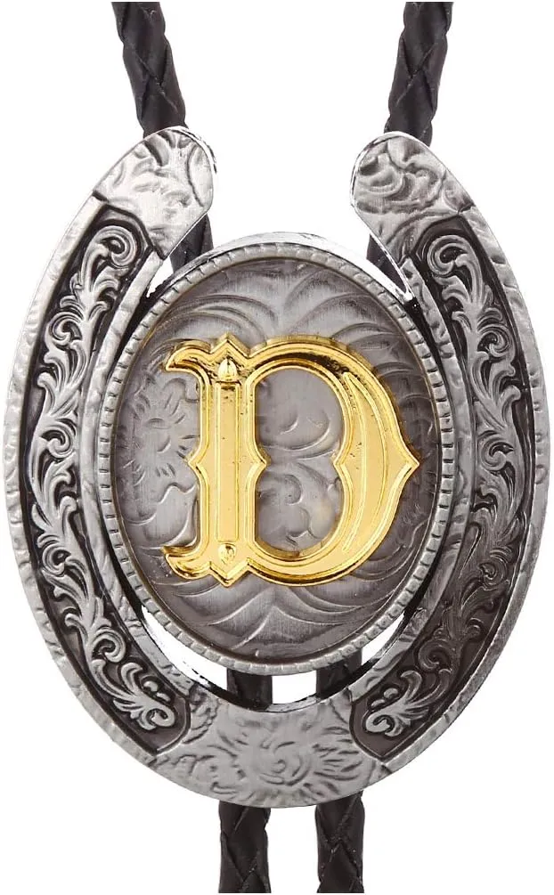 HUABOLA CALYN Vintage Bolo Tie for Men- Initial Letter ABCDMJR to Z Western Cowboy Bolo Tie for Women