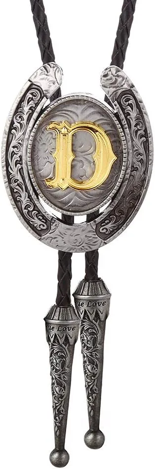 HUABOLA CALYN Vintage Bolo Tie for Men- Initial Letter ABCDMJR to Z Western Cowboy Bolo Tie for Women
