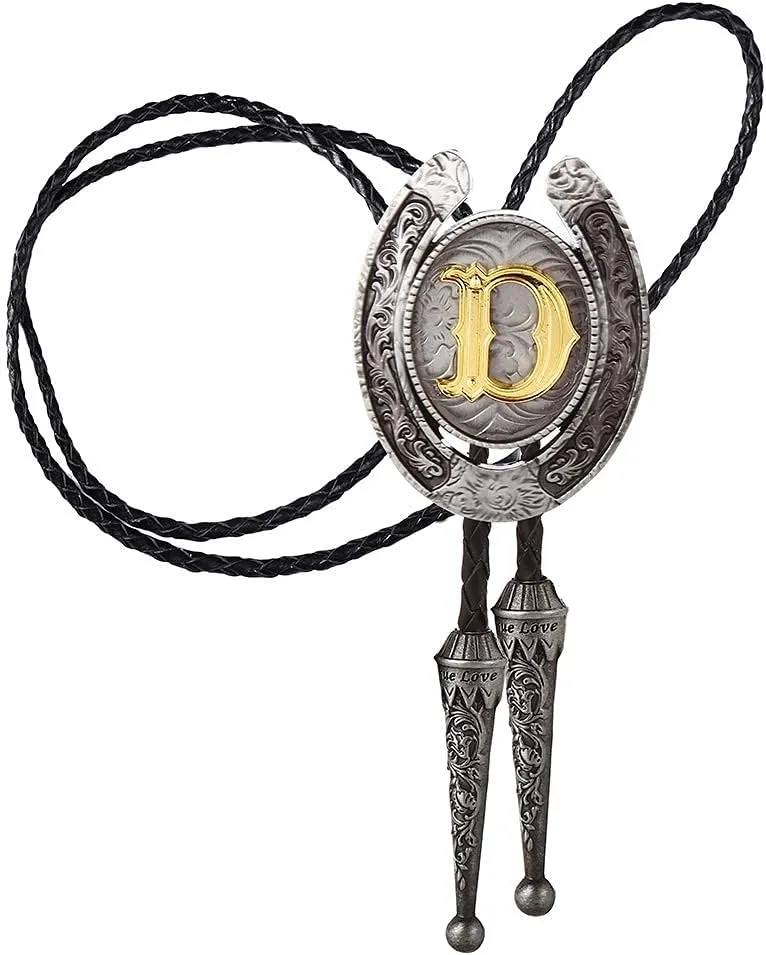 HUABOLA CALYN Vintage Bolo Tie for Men- Initial Letter ABCDMJR to Z Western Cowboy Bolo Tie for Women