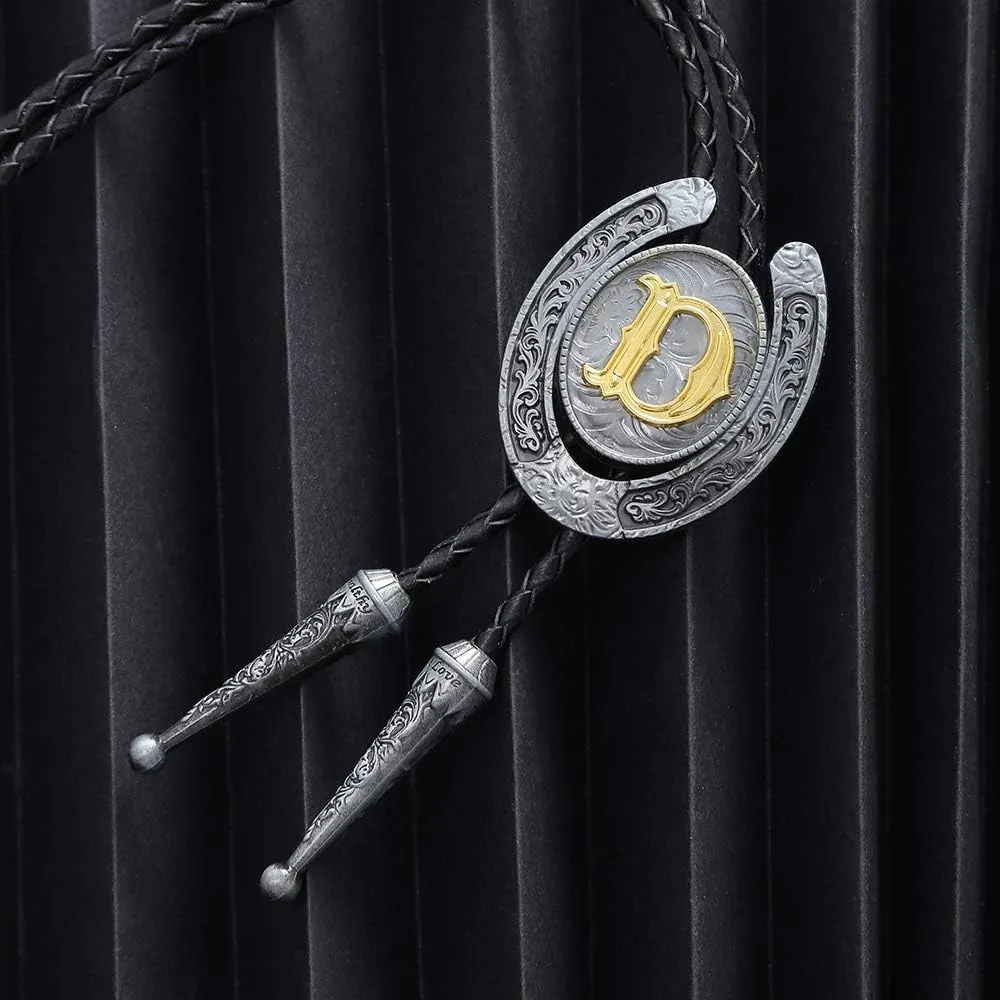 HUABOLA CALYN Vintage Bolo Tie for Men- Initial Letter ABCDMJR to Z Western Cowboy Bolo Tie for Women