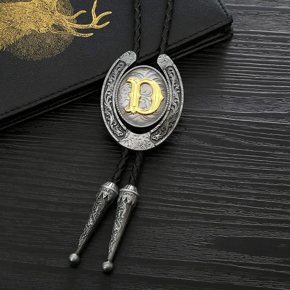 HUABOLA CALYN Vintage Bolo Tie for Men- Initial Letter ABCDMJR to Z Western Cowboy Bolo Tie for Women