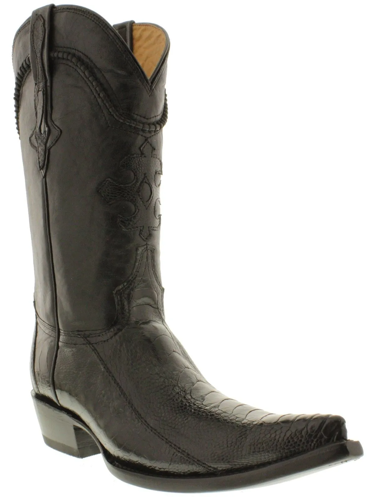 Men's Black Genuine Ostrich Foot Skin Cowboy Boots 3X Toe - CP1