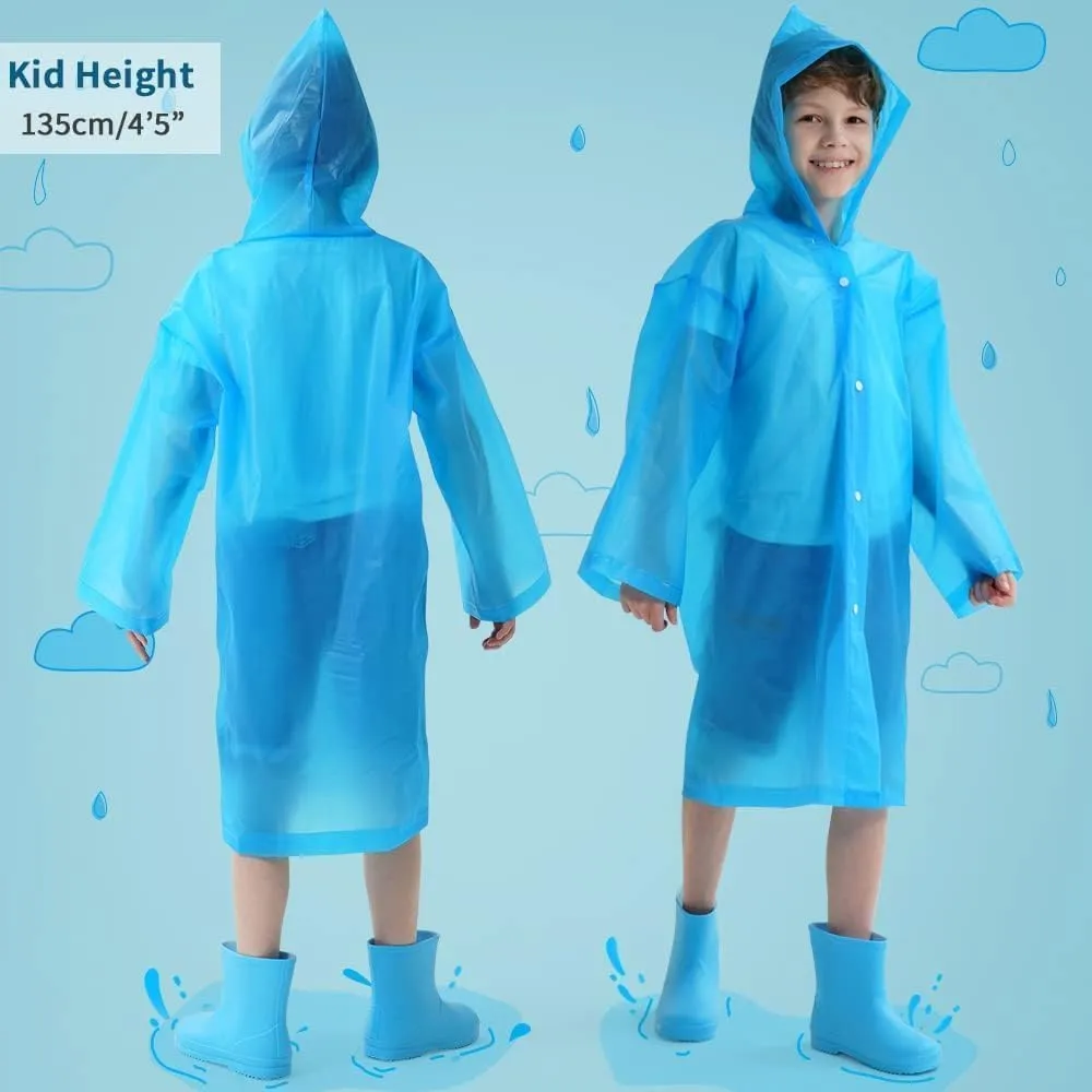 Opret 2 Pack Raincoats for Kids, Reusable Rain Ponchos with Hood and Sleeves Waterproof Rain Coats for Boys and Girls