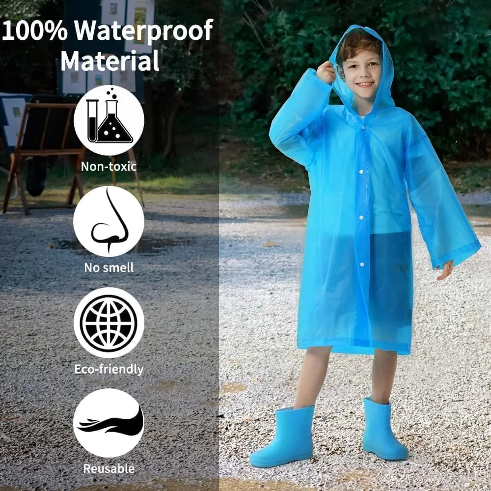 Opret 2 Pack Raincoats for Kids, Reusable Rain Ponchos with Hood and Sleeves Waterproof Rain Coats for Boys and Girls