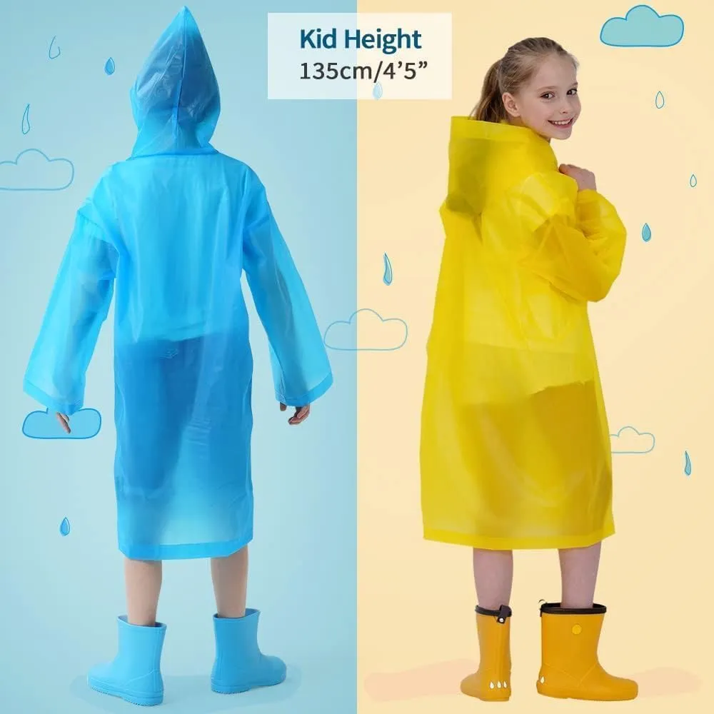 Opret 2 Pack Raincoats for Kids, Reusable Rain Ponchos with Hood and Sleeves Waterproof Rain Coats for Boys and Girls