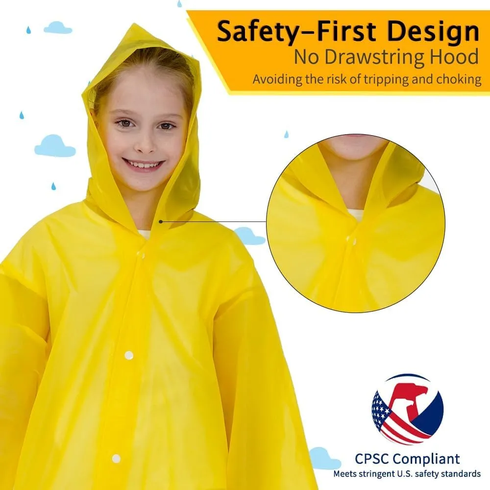Opret 2 Pack Raincoats for Kids, Reusable Rain Ponchos with Hood and Sleeves Waterproof Rain Coats for Boys and Girls