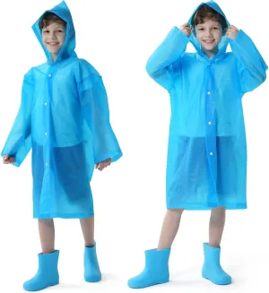 Opret 2 Pack Raincoats for Kids, Reusable Rain Ponchos with Hood and Sleeves Waterproof Rain Coats for Boys and Girls