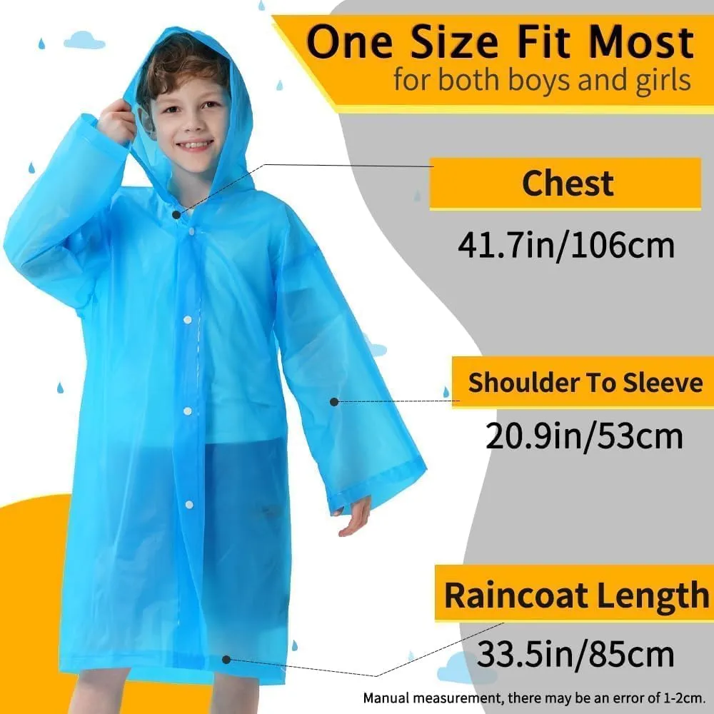 Opret 2 Pack Raincoats for Kids, Reusable Rain Ponchos with Hood and Sleeves Waterproof Rain Coats for Boys and Girls