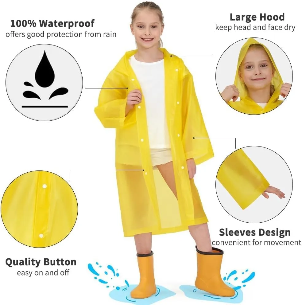 Opret 2 Pack Raincoats for Kids, Reusable Rain Ponchos with Hood and Sleeves Waterproof Rain Coats for Boys and Girls