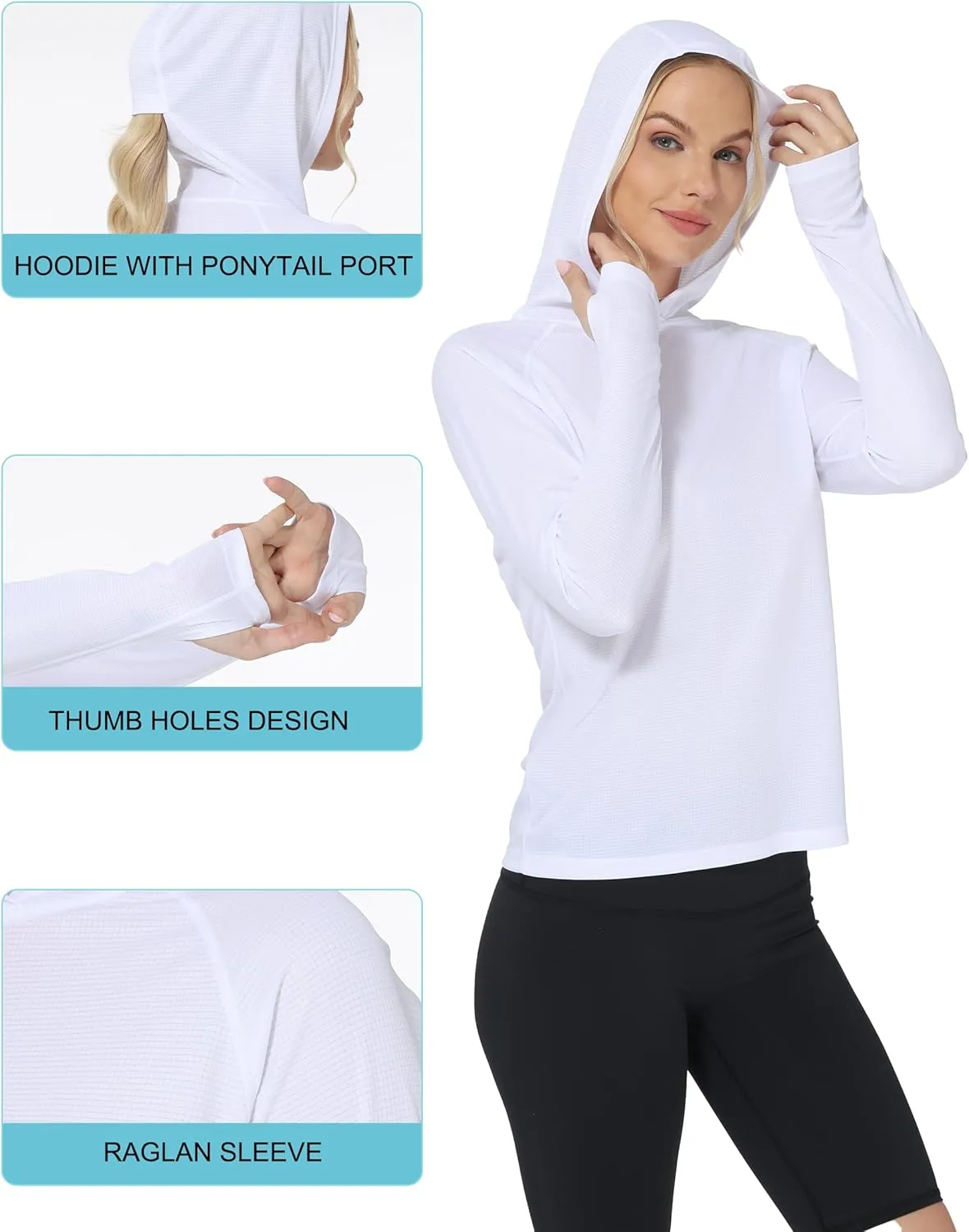 Roadbox Women's Sun Protection Hoodie UPF 50  Long Sleeve Hiking Fishing Hooded Shirt, UV Rash Guard for Women