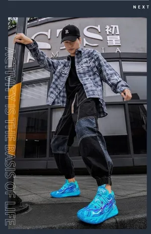 Unisex Basketball Sneakers Breathable Athletic Shoes with Multi Color Matching Design, Dynamic Traction All-Day Comfort for Indoor/Outdoor Courts