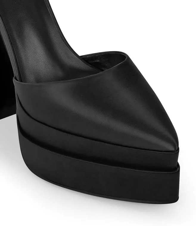 Womens Double High Chunky Platform Pointed Closed Toe Chunky Heels Ankle Strap Rhinestone Pumps Shoes for Dress Wedding Party